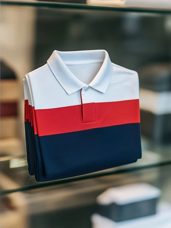 Camisa polo clásico Tricolor Check ejecutivo Logo Button de manga corta para hombre