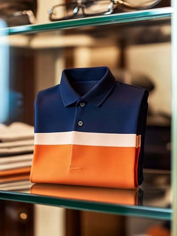 Camisa polo clásico Tricolor Check ejecutivo Logo Button de manga corta para hombre