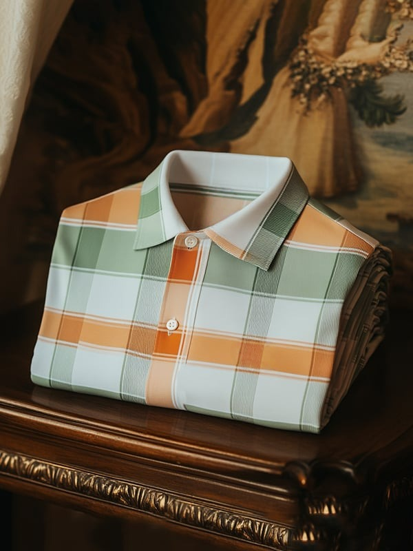 Camisa polo clásico Check ejecutivo Logo Button de manga corta para hombre