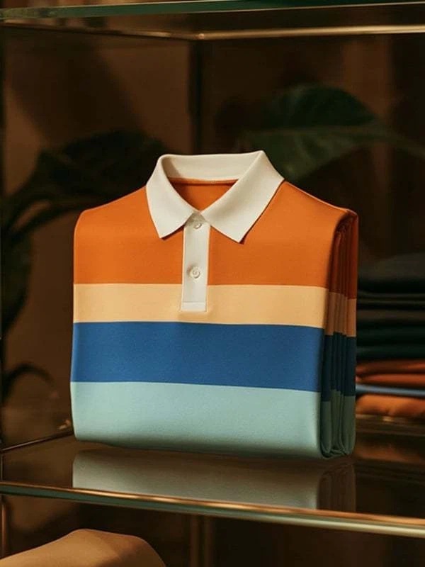 Camisa polo clásico ejecutivo Check Logo Button de manga corta para hombre