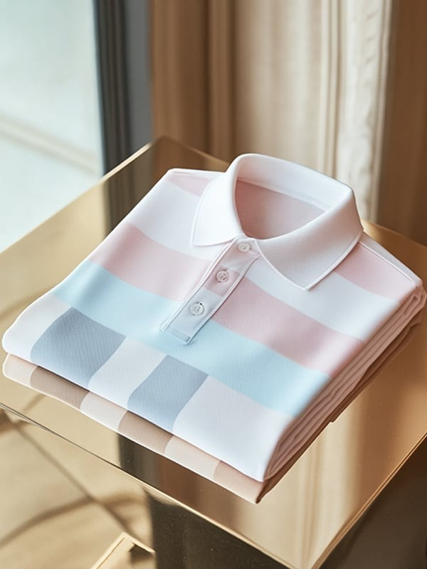 Camisa polo clásico ejecutivo Check Logo Button de manga corta para hombre