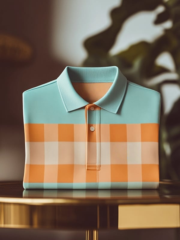 Camisa polo clásico ejecutivo Check Logo Button de manga corta para hombre