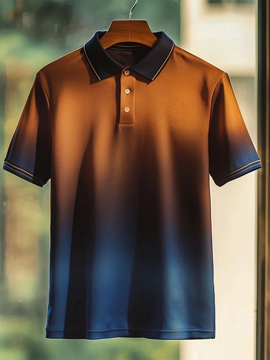 Camisa polo ejecutivo casual degradado Art Button de manga corta para hombre