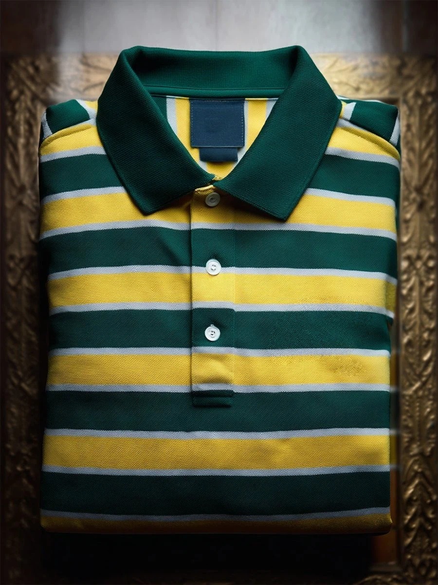 Camisa polo ejecutivo casual rayas Art Button de manga corta para hombre