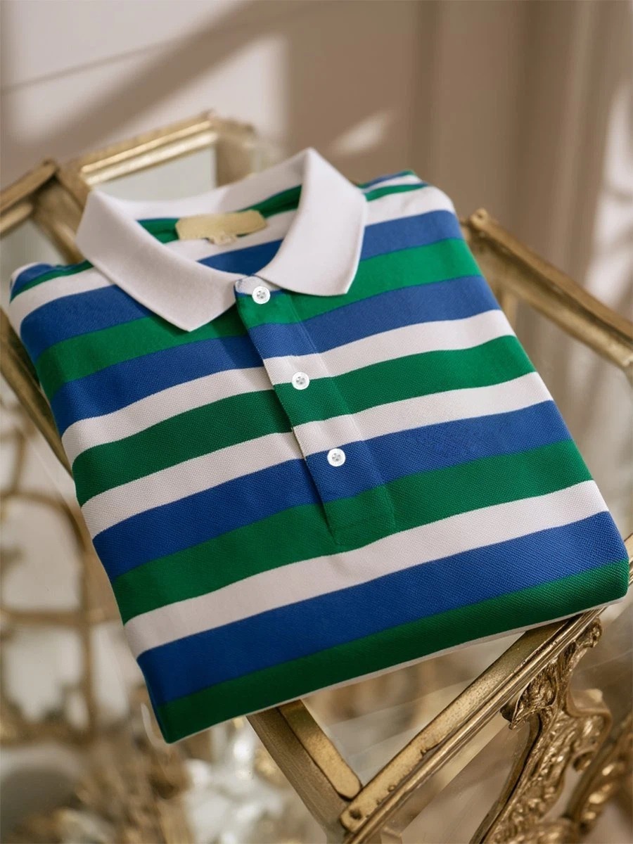 Camisa polo ejecutivo casual rayas Art Button de manga corta para hombre