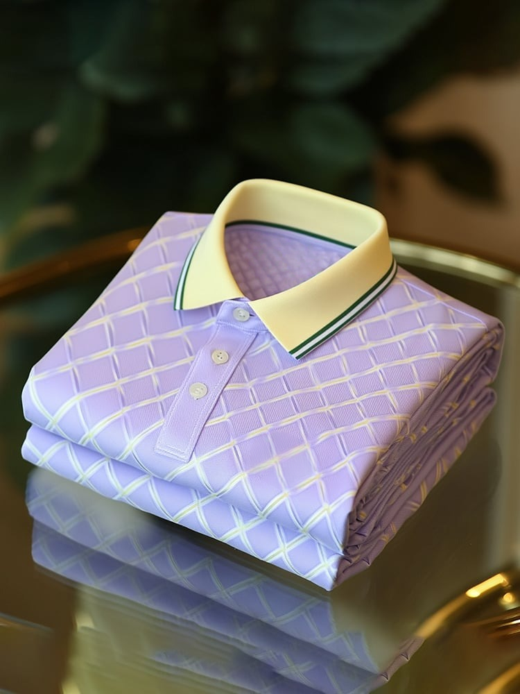 Camisa polo clásico ejecutivo Check Logo Button de manga corta para hombre