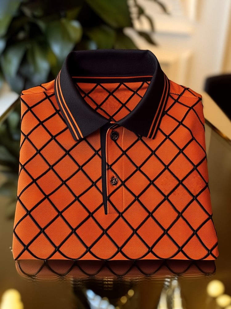 Camisa polo clásico ejecutivo Check Logo Button de manga corta para hombre