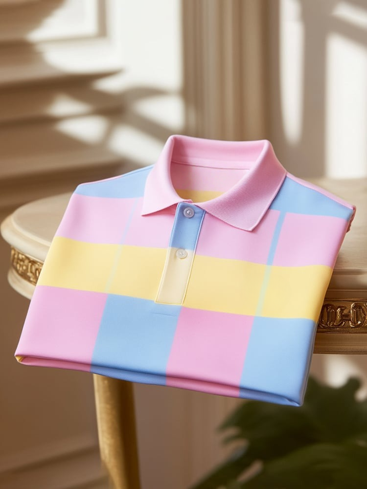 Camisa polo clásico ejecutivo Check Logo Button de manga corta para hombre