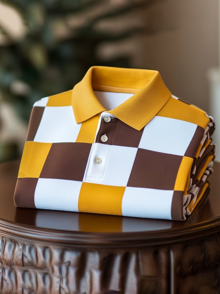 Camisa polo clásico ejecutivo Check Logo Button de manga corta para hombre