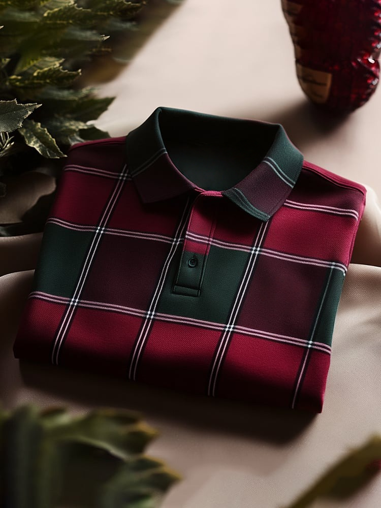 Camisa polo clásico ejecutivo Check Logo Button de manga corta para hombre