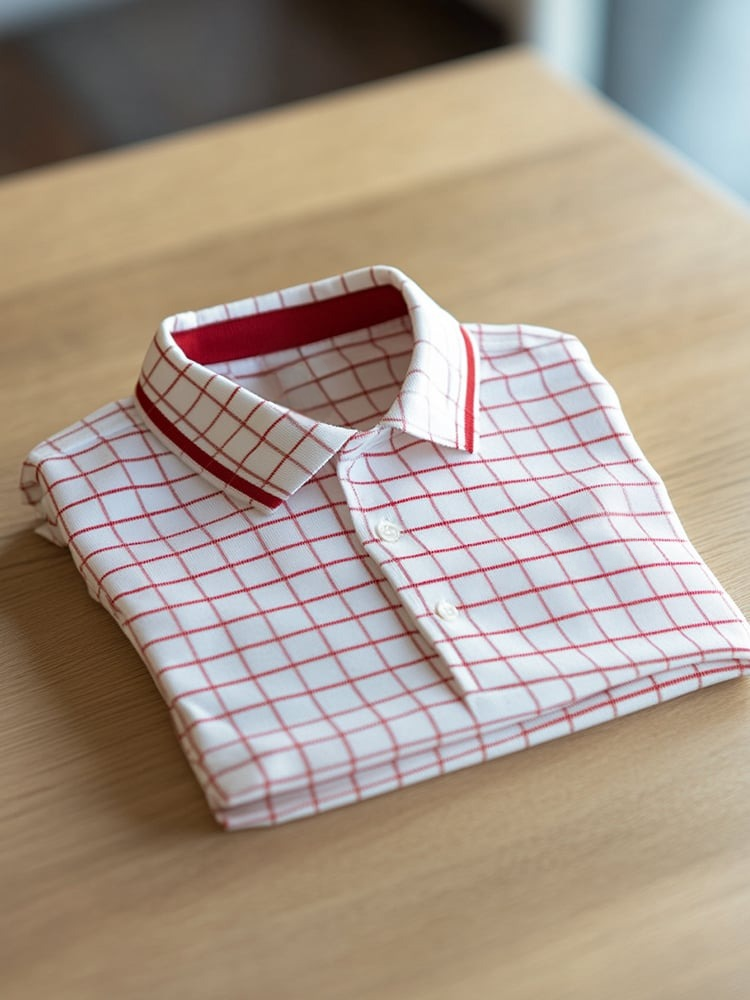 Camisa polo ejecutivo casual Red Line Check Button de manga corta para hombre
