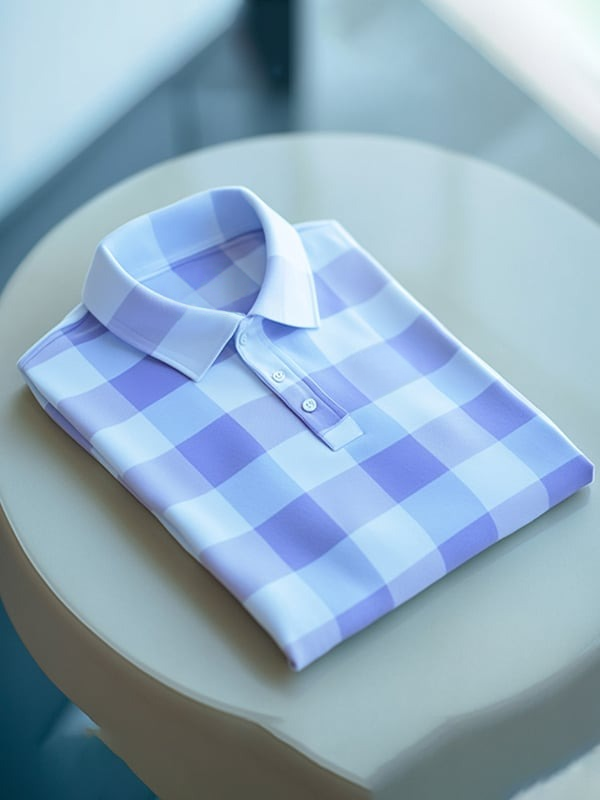 Camisa polo clásico ejecutivo Check Logo Button de manga corta para hombre