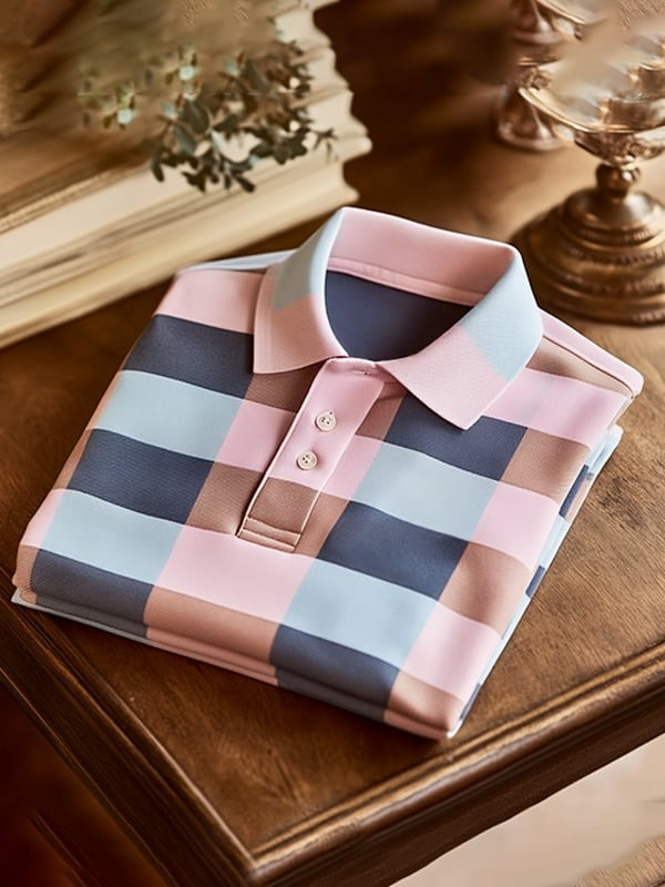 Camisa polo clásico ejecutivo Check Logo Button de manga corta para hombre