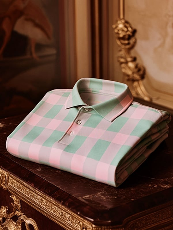 Camisa polo clásico ejecutivo Check Logo Button de manga corta para hombre