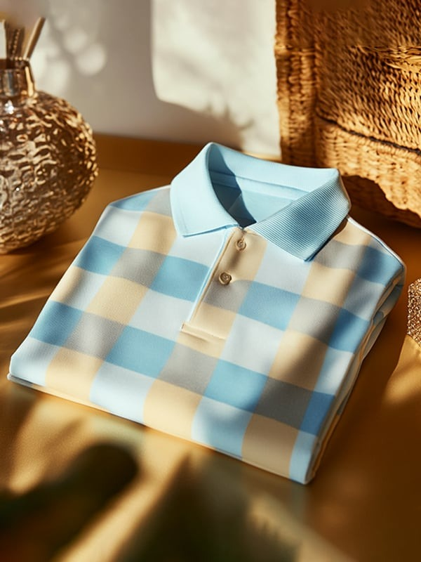 Camisa polo clásico ejecutivo Check Logo Button de manga corta para hombre