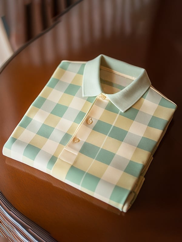 Camisa polo clásico ejecutivo Check Logo Button de manga corta para hombre