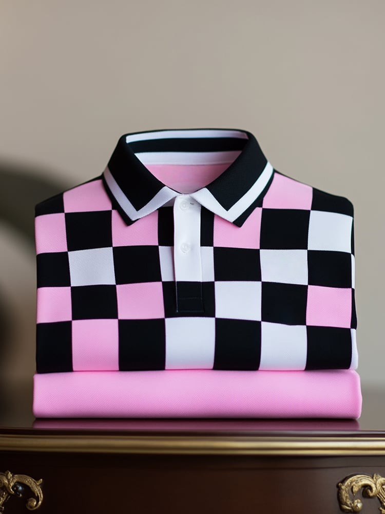 Camisa polo clásico ejecutivo Check Logo Button de manga corta para hombre