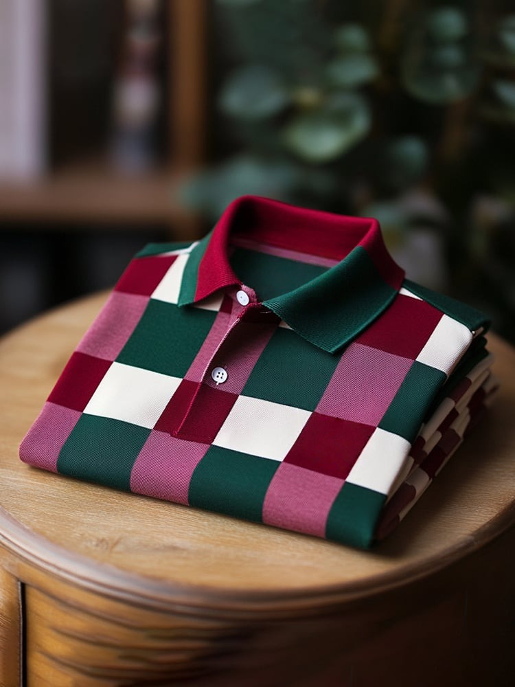 Camisa polo clásico ejecutivo Check Logo Button de manga corta para hombre