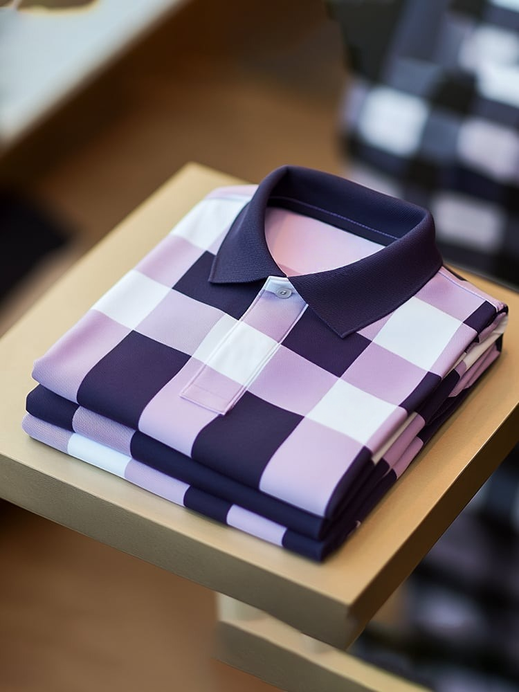 Camisa polo clásico ejecutivo Check Logo Button de manga corta para hombre