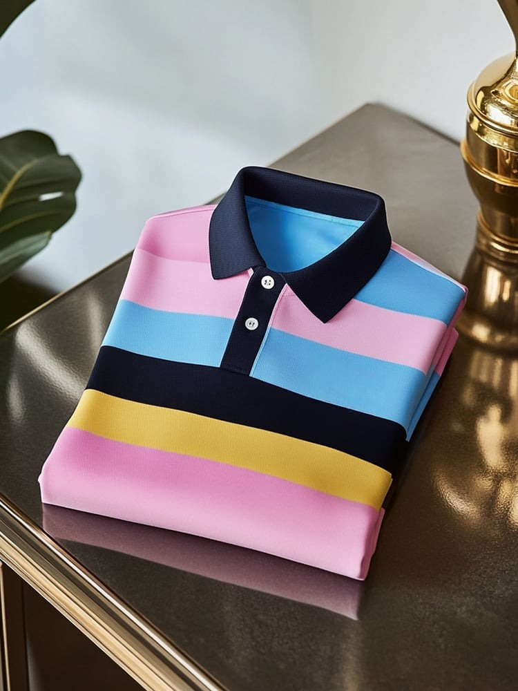 Camisa polo clásico ejecutivo Check Logo Button de manga corta para hombre