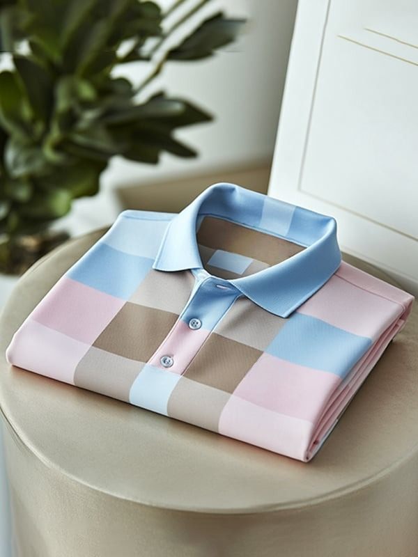 Camisa polo clásico ejecutivo Checkerboard Logo Button de manga corta para hombre