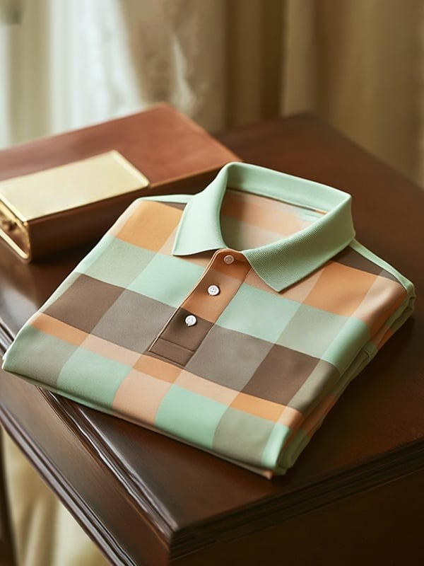 Camisa polo clásico ejecutivo Checkerboard Logo Button de manga corta para hombre