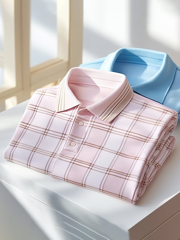 Camisa polo clásico ejecutivo Check Logo Button de manga corta para hombre