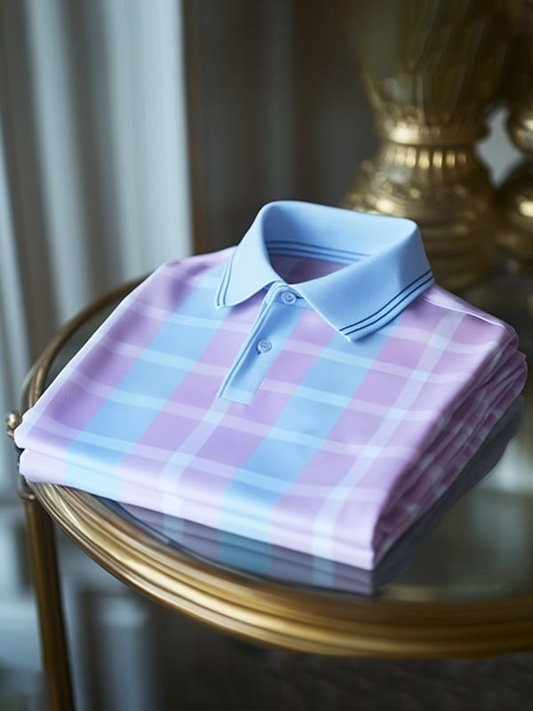 Camisa polo clásico ejecutivo Check Logo Button de manga corta para hombre