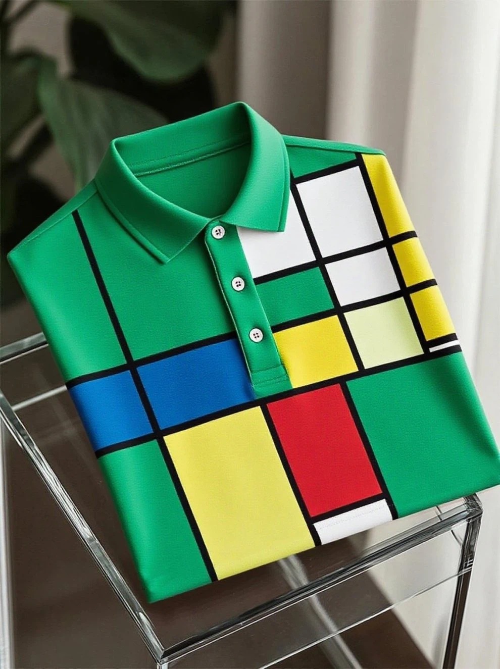 Camisa polo ejecutivo casual Art Button de manga corta para hombre