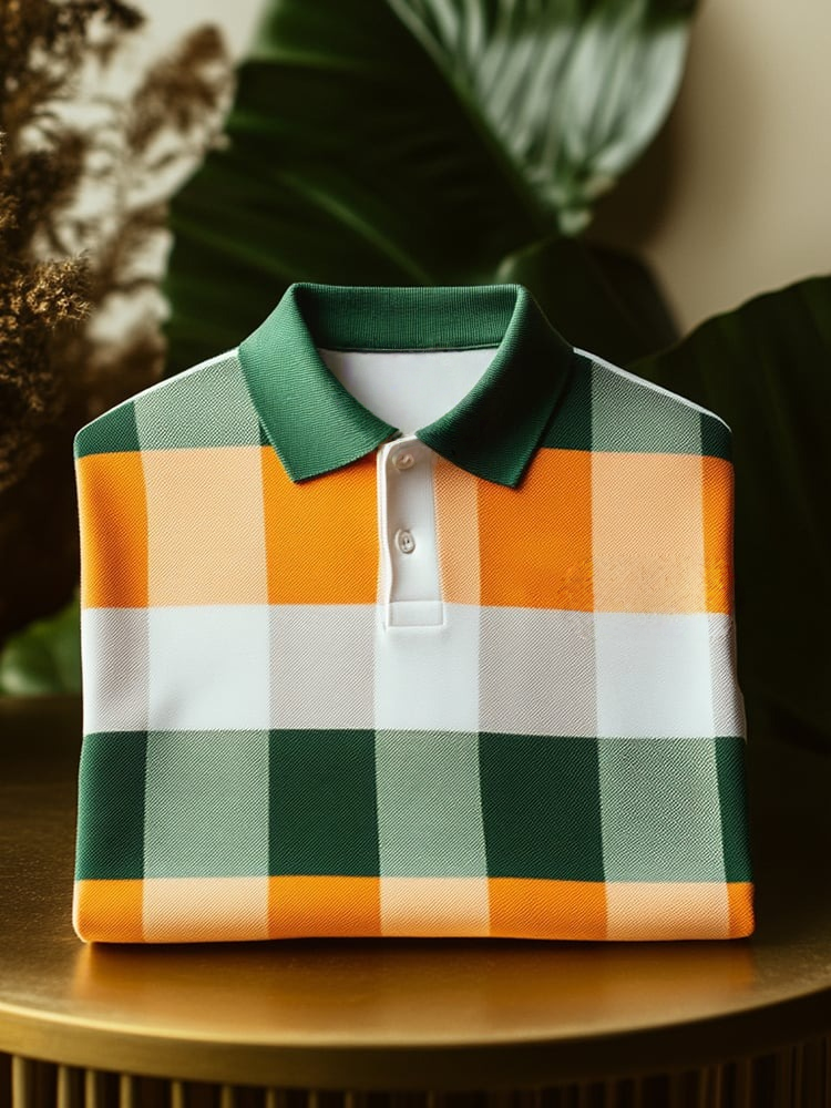 Camisa polo clásico ejecutivo Check Logo Button de manga corta para hombre