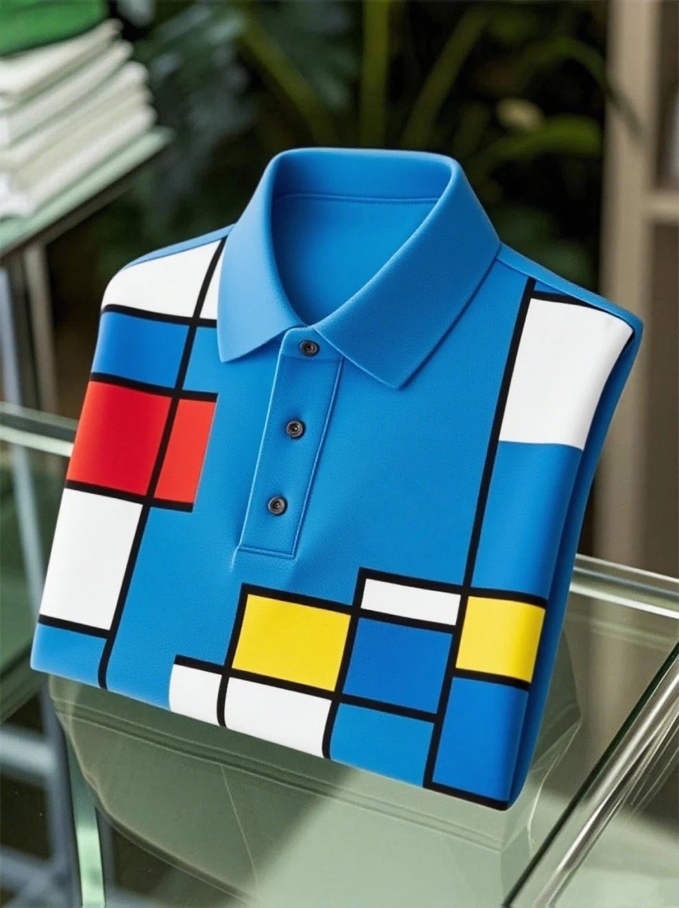 Camisa polo ejecutivo casual Art Button de manga corta para hombre