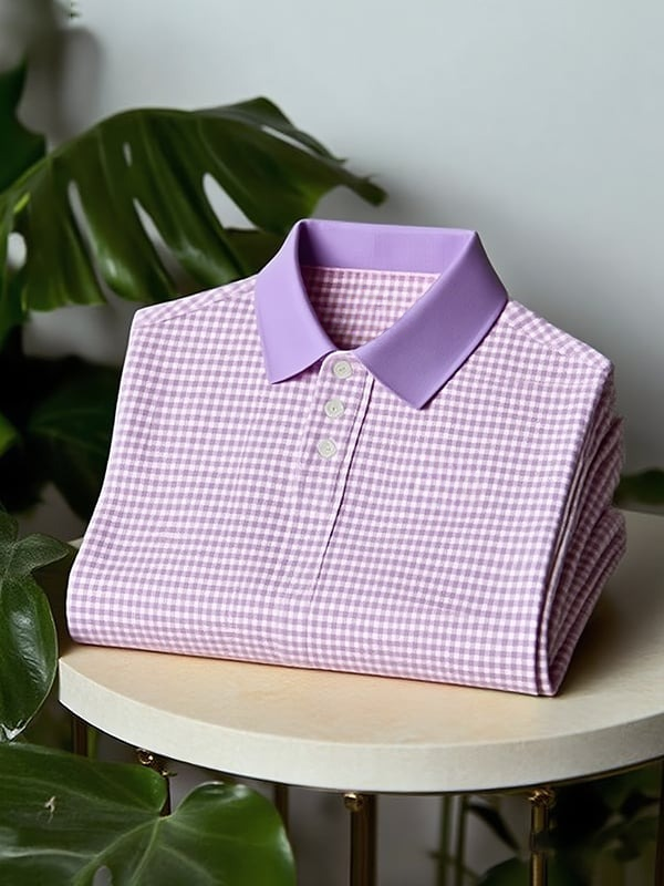 Camisa polo clásico ejecutivo Check Logo Button de manga corta para hombre