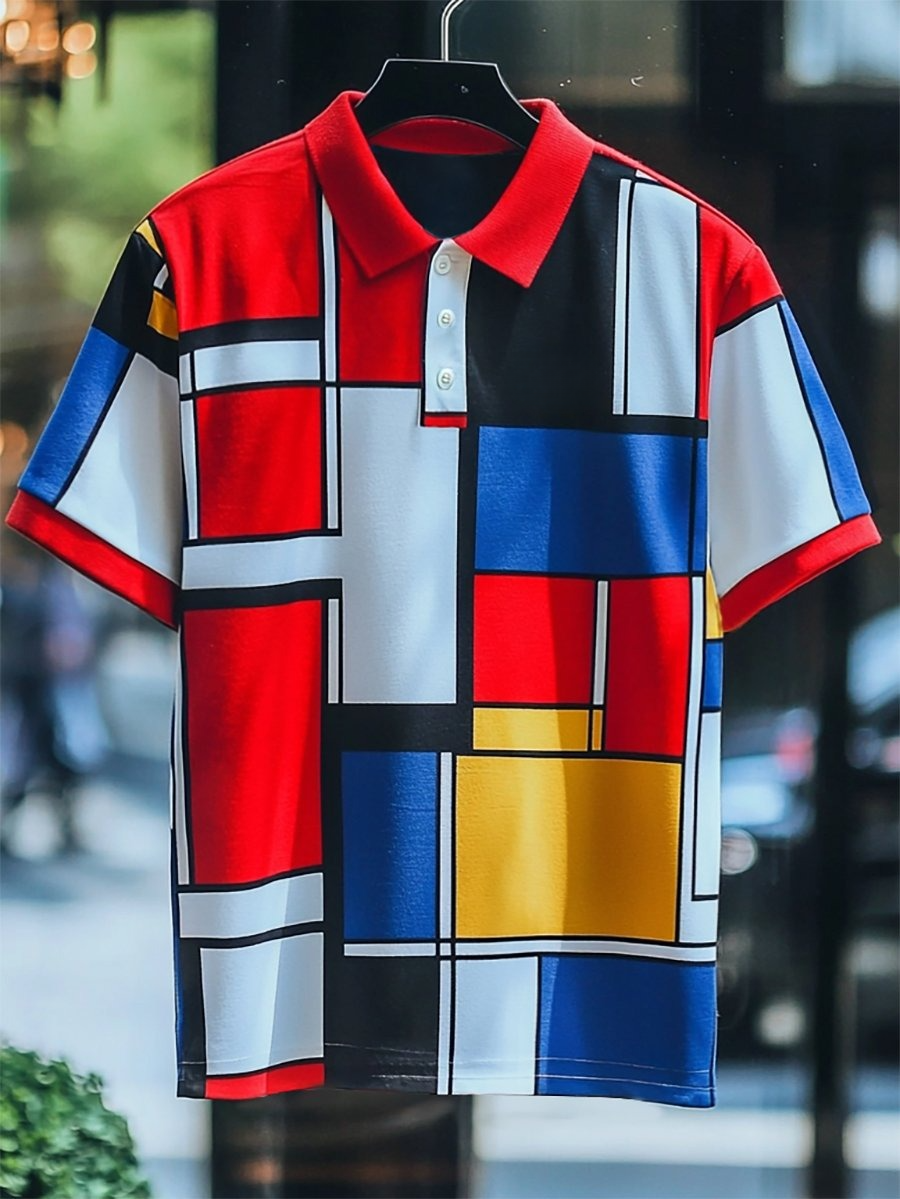 Camisa polo ejecutivo casual Mondrian Art Button de manga corta para hombre