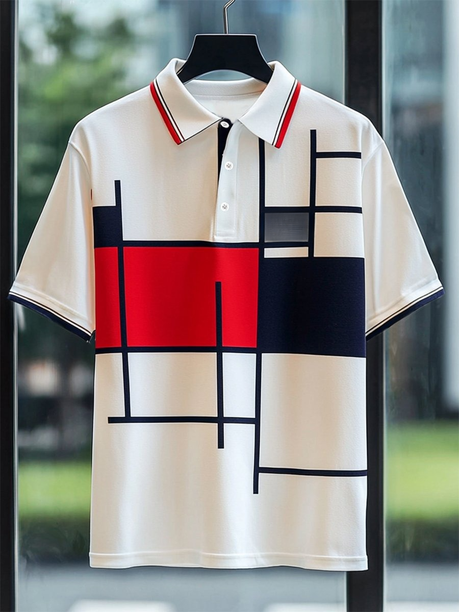 Camisa polo ejecutivo casual Mondrian Art Button de manga corta para hombre