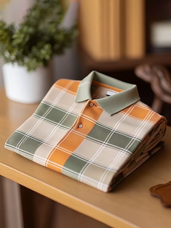 Camisa polo clásico ejecutivo Check Logo Button de manga corta para hombre