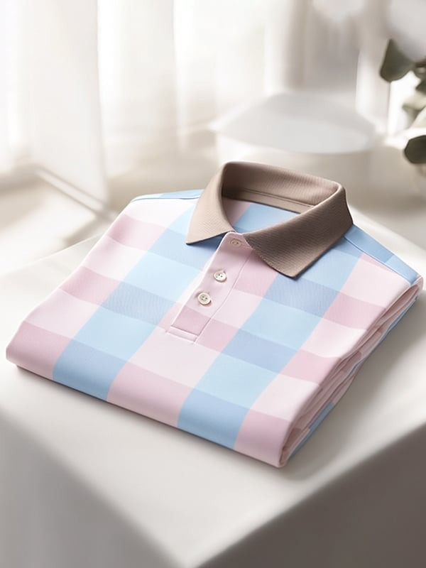 Camisa polo clásico ejecutivo Check Logo Button de manga corta para hombre
