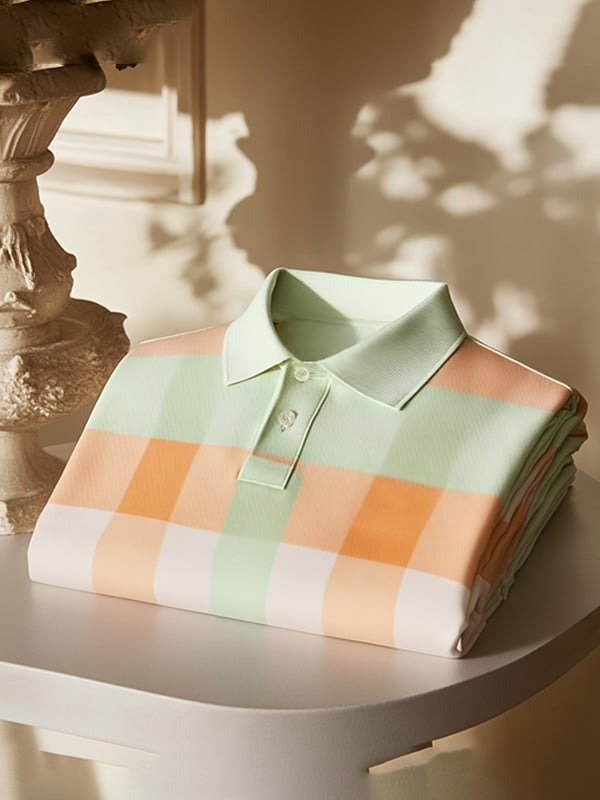 Camisa polo clásico ejecutivo Check Logo Button de manga corta para hombre