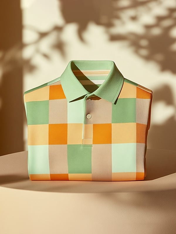 Camisa polo clásico ejecutivo Checkerboard Logo Button de manga corta para hombre