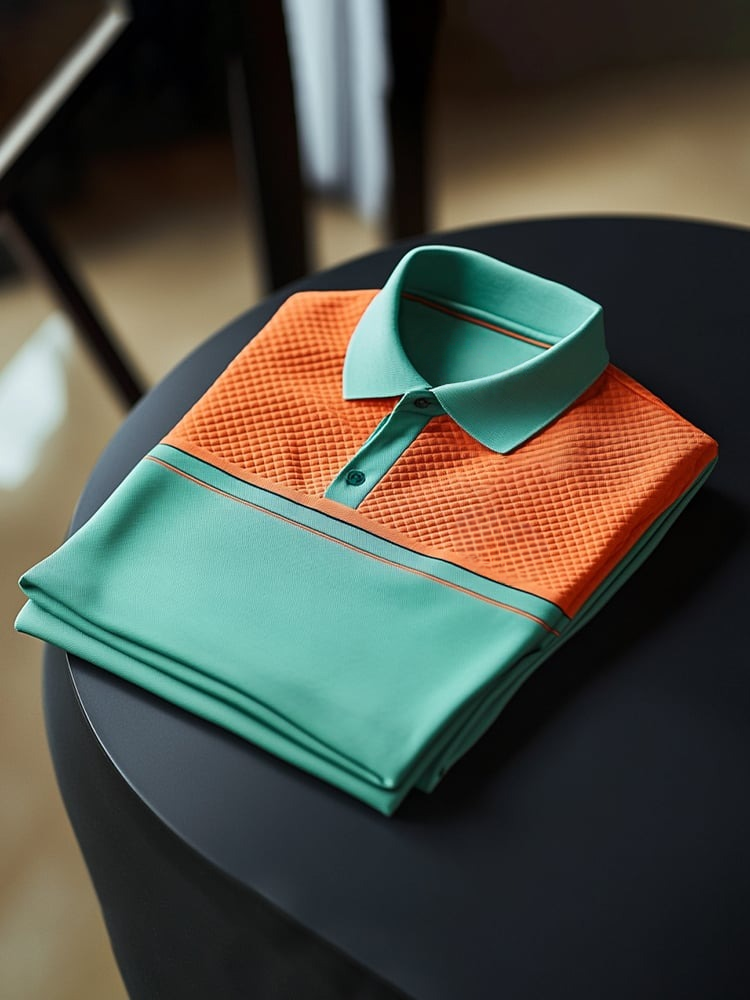 Camisa polo clásico ejecutivo Check Logo Button de manga corta para hombre