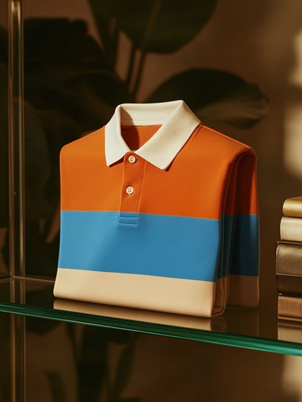 Camisa polo clásico ejecutivo rayas Logo Button de manga corta para hombre