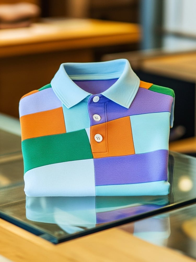 Camisa polo Smart casual en bloques de color Logo Button de manga corta para hombre