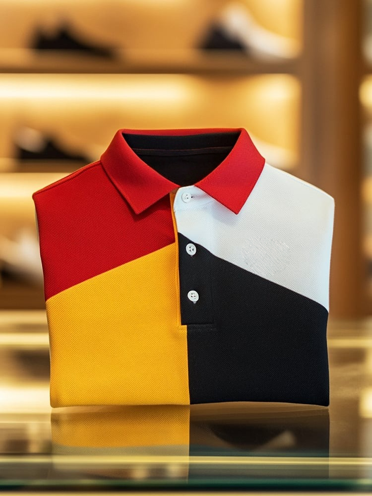 Camisa polo Smart casual en bloques de color Logo Button de manga corta para hombre