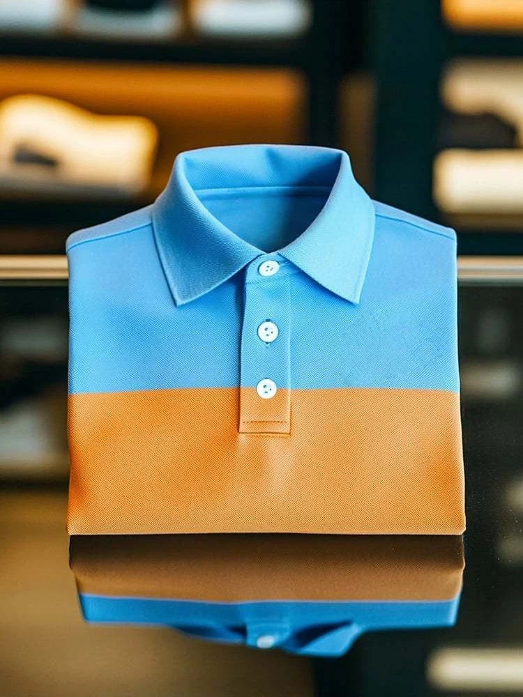 Camisa polo Smart casual en bloques de color Logo Button de manga corta para hombre