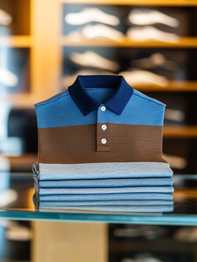 Camisa polo Smart casual en bloques de color Logo Button de manga corta para hombre