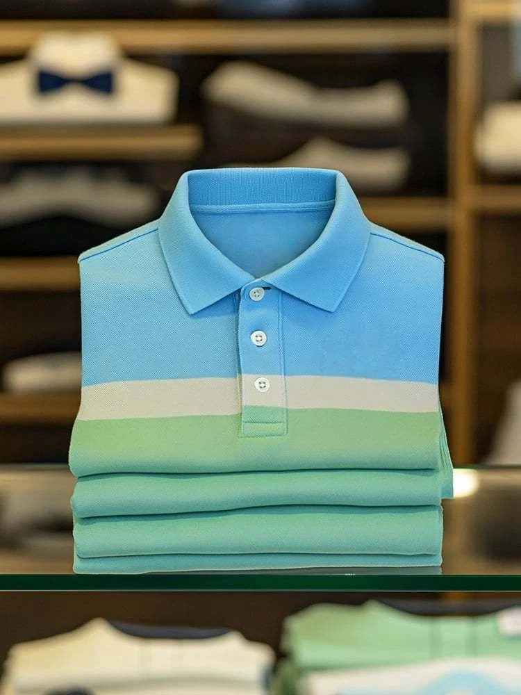 Camisa polo Smart casual en bloques de color Logo Button de manga corta para hombre
