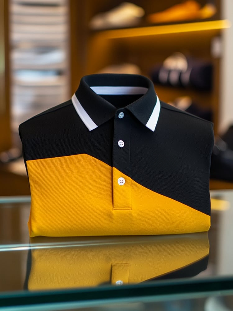 Camisa polo Smart casual en bloques de color Logo Button de manga corta para hombre