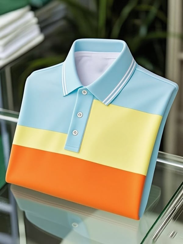 Camisa polo clásico ejecutivo Colorblock Logo Button de manga corta para hombre