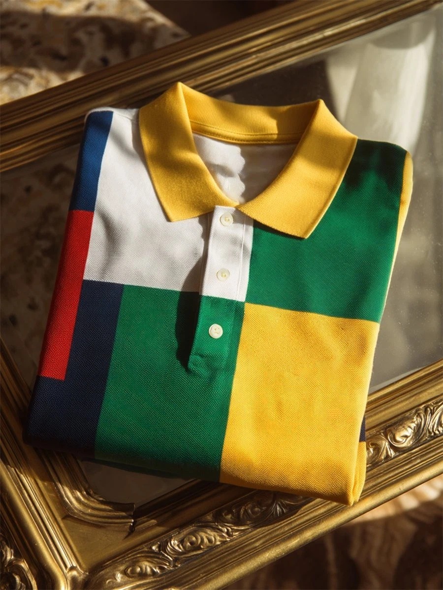 Camisa polo ejecutivo casual Mondrian Art Button de manga corta para hombre