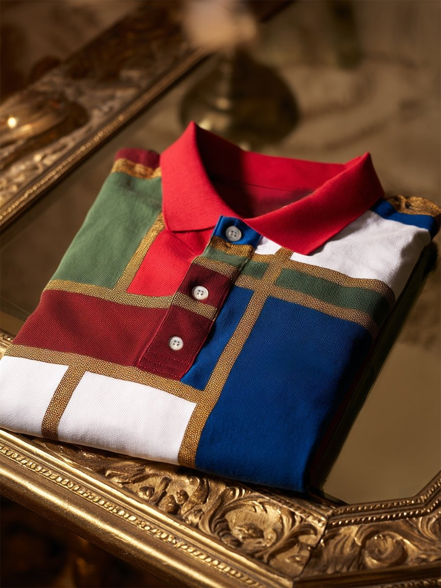 Camisa polo ejecutivo casual Mondrian Art Button de manga corta para hombre