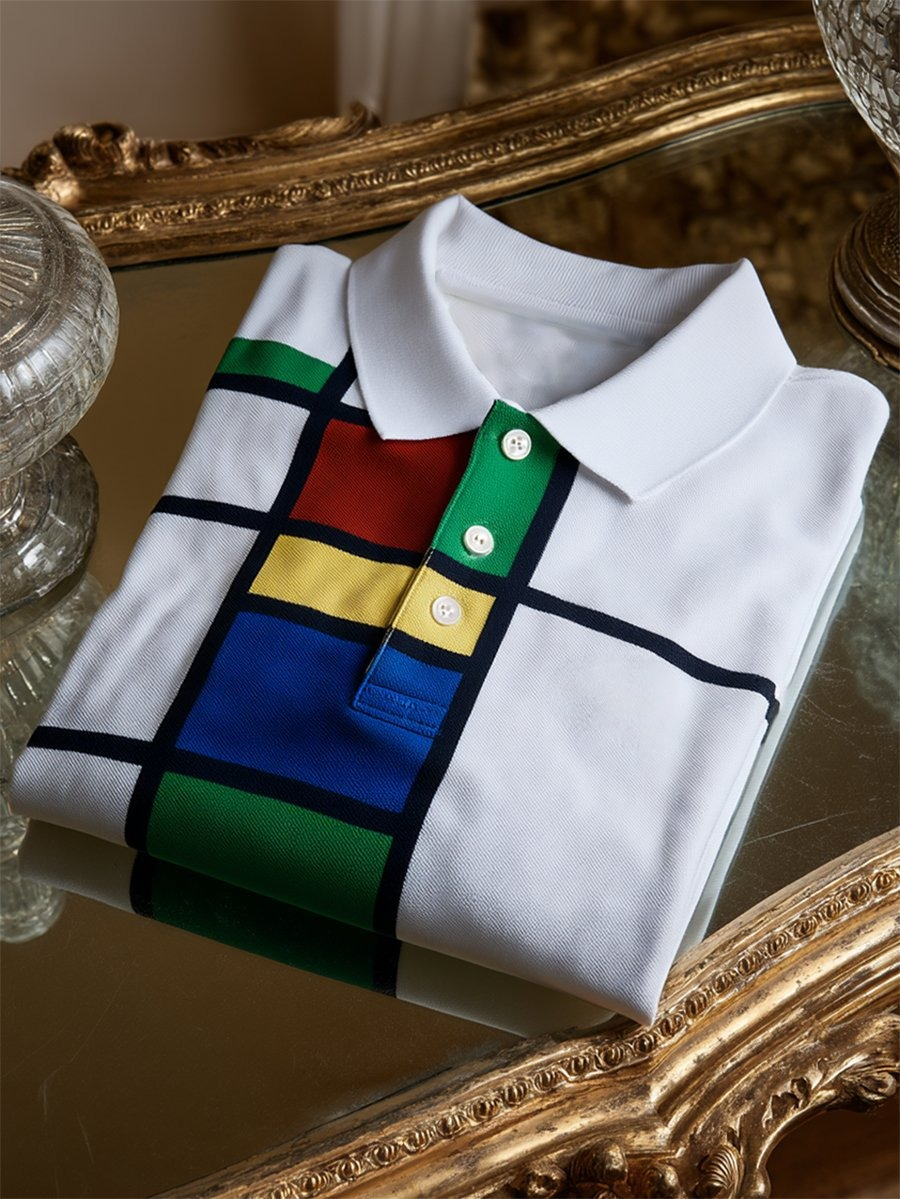Camisa polo ejecutivo casual Mondrian Art Button de manga corta para hombre